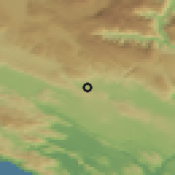 Shaded relief of the 52 km around Kočerin, drawn from the GMTED2010 grid