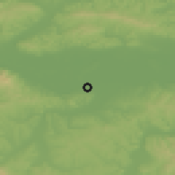 Shaded relief of the 51 km around Koraće, drawn from the GMTED2010 grid