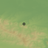 Shaded relief of the 52 km around Koraj, drawn from the GMTED2010 grid