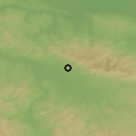Shaded relief of the 52 km around Kozaruša, drawn from the GMTED2010 grid