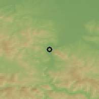 Shaded relief of the 52 km around Kozluk, drawn from the GMTED2010 grid