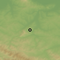 Shaded relief of the 52 km around Kremna, drawn from the GMTED2010 grid