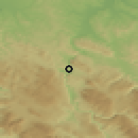 Shaded relief of the 52 km around Krupa na Vrbasu, drawn from the GMTED2010 grid