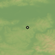 Shaded relief of the 52 km around Kulina, drawn from the GMTED2010 grid