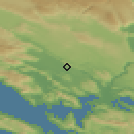 Shaded relief of the 52 km around Ljubuški, drawn from the GMTED2010 grid