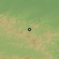 Shaded relief of the 52 km around Lopare, drawn from the GMTED2010 grid