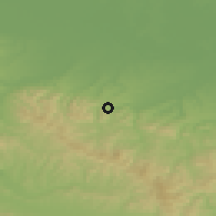 Shaded relief of the 52 km around Luka, drawn from the GMTED2010 grid