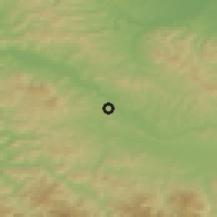 Shaded relief of the 52 km around Majdan, drawn from the GMTED2010 grid