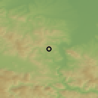 Shaded relief of the 52 km around Malešići, drawn from the GMTED2010 grid