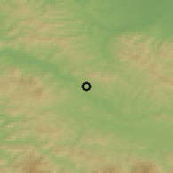 Shaded relief of the 52 km around Miričina, drawn from the GMTED2010 grid