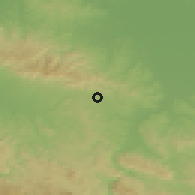 Shaded relief of the 52 km around Mišin Han, drawn from the GMTED2010 grid