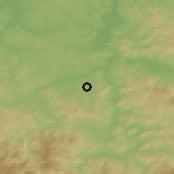 Shaded relief of the 52 km around Novo Selo, drawn from the GMTED2010 grid