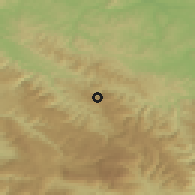 Shaded relief of the 52 km around Očauš, drawn from the GMTED2010 grid