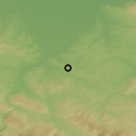 Shaded relief of the 52 km around Aleksići, drawn from the GMTED2010 grid