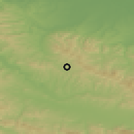 Shaded relief of the 52 km around Podorašje, drawn from the GMTED2010 grid