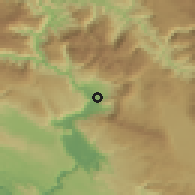 Shaded relief of the 52 km around Potoci, drawn from the GMTED2010 grid