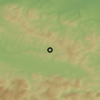 Shaded relief of the 52 km around Požarnica, drawn from the GMTED2010 grid