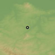 Shaded relief of the 52 km around Prnjavor, drawn from the GMTED2010 grid