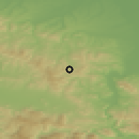 Shaded relief of the 52 km around Rastošnica, drawn from the GMTED2010 grid