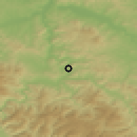 Shaded relief of the 52 km around Rujnica, drawn from the GMTED2010 grid
