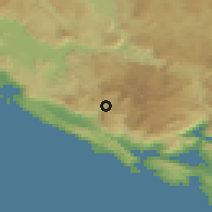 Shaded relief of the 52 km around Sitnica, drawn from the GMTED2010 grid