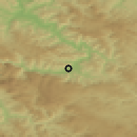 Shaded relief of the 52 km around Skelani, drawn from the GMTED2010 grid