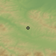 Shaded relief of the 52 km around Smoluća, drawn from the GMTED2010 grid