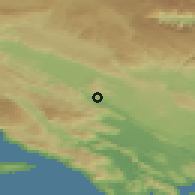 Shaded relief of the 52 km around Tihaljina, drawn from the GMTED2010 grid