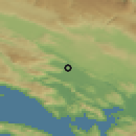 Shaded relief of the 52 km around Veljaci, drawn from the GMTED2010 grid