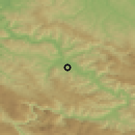 Shaded relief of the 52 km around Voljevica, drawn from the GMTED2010 grid