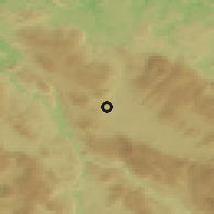 Shaded relief of the 52 km around Vrtoče, drawn from the GMTED2010 grid