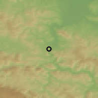 Shaded relief of the 52 km around Zvornik, drawn from the GMTED2010 grid