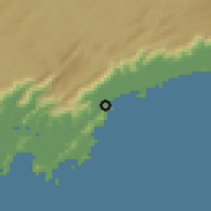 Shaded relief of the 58 km around Bertioga, drawn from the GMTED2010 grid