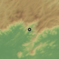 Shaded relief of the 58 km around Cachoeiras de Macacu, drawn from the GMTED2010 grid