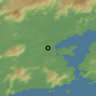 Shaded relief of the 58 km around Duque de Caxias, drawn from the GMTED2010 grid