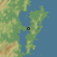 Shaded relief of the 57 km around Florianópolis, drawn from the GMTED2010 grid