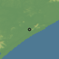 Shaded relief of the 58 km around Iguape, drawn from the GMTED2010 grid