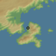 Shaded relief of the 58 km around Ilhabela, drawn from the GMTED2010 grid