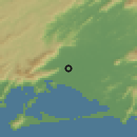 Shaded relief of the 58 km around Itaguaí, drawn from the GMTED2010 grid