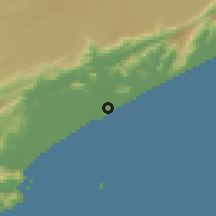 Shaded relief of the 58 km around Itanhaém, drawn from the GMTED2010 grid