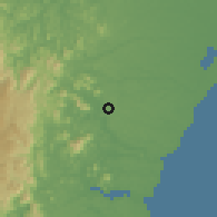Shaded relief of the 59 km around Aracruz, drawn from the GMTED2010 grid