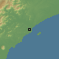 Shaded relief of the 58 km around Macaé, drawn from the GMTED2010 grid