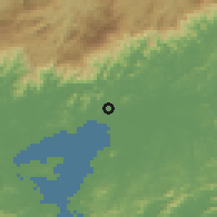 Shaded relief of the 58 km around Magé, drawn from the GMTED2010 grid