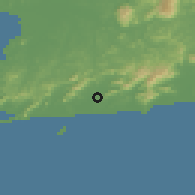 Shaded relief of the 58 km around Maricá, drawn from the GMTED2010 grid