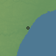 Shaded relief of the 59 km around Mucuri, drawn from the GMTED2010 grid