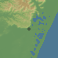 Shaded relief of the 56 km around Osório, drawn from the GMTED2010 grid