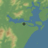 Shaded relief of the 57 km around Paranaguá, drawn from the GMTED2010 grid
