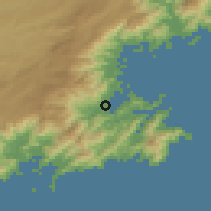 Shaded relief of the 58 km around Parati, drawn from the GMTED2010 grid