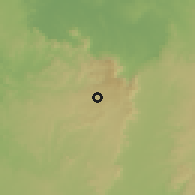Shaded relief of the 60 km around Pedro II, drawn from the GMTED2010 grid