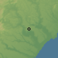 Shaded relief of the 60 km around Pilar, drawn from the GMTED2010 grid